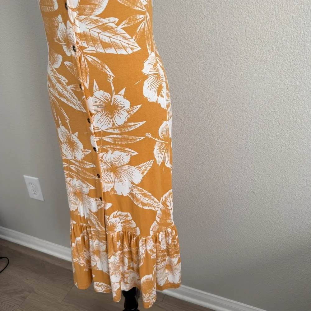 Roxy XS Seaside State Midi Dress Floral Tropical Buttons Ruffle Vacation Resort - Picture 5 of 9